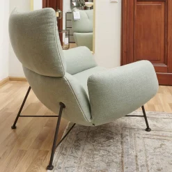 Sessel Jalis Lounge Stoff 8305 Mintgrün Grün Grau Drahtgestell F01 Schwarzbraun Inklusive Hocker