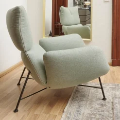 Sessel Jalis Lounge Stoff 8305 Mintgrün Grün Grau Drahtgestell F01 Schwarzbraun Inklusive Hocker