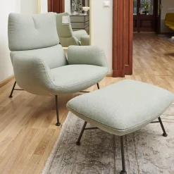 Sessel Jalis Lounge Stoff 8305 Mintgrün Grün Grau Drahtgestell F01 Schwarzbraun Inklusive Hocker