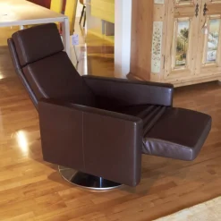 Sessel Leder Classic Braun Drehteller Metall