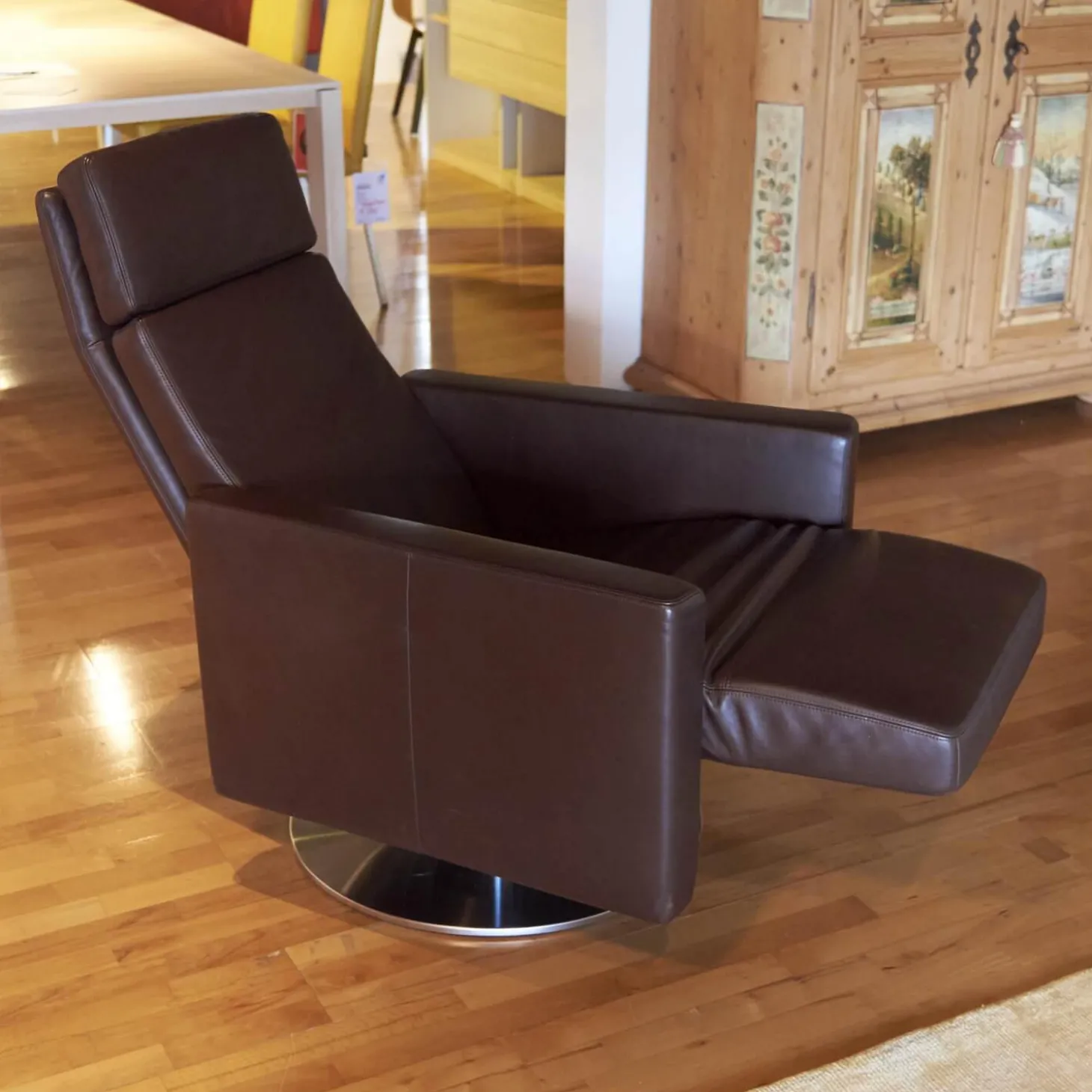 Sessel Leder Classic Braun Drehteller Metall