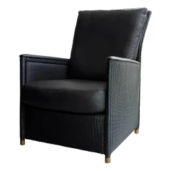 Sessel Leder Schwarz Fuß Holz Mit Messingabschluss