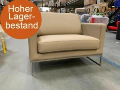 Sessel Lewis Leder Super 5320 Panama Beige Gestell Matt Verchromt