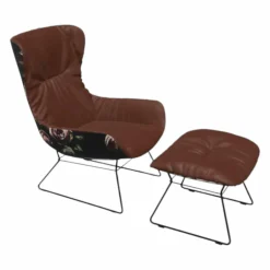 Sessel Leya Wingback Chair Stoff Smart Bougogne Rot Außen Gobelin mit Ottoman