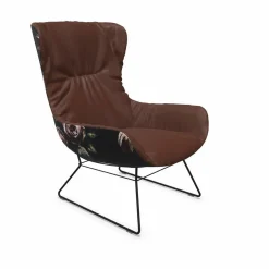 Sessel Leya Wingback Chair Stoff Smart Bougogne Rot Außen Gobelin mit Ottoman