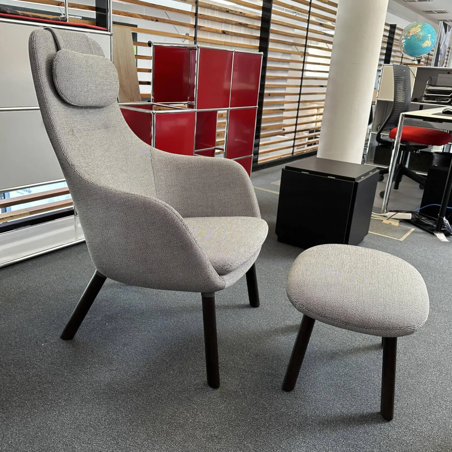 Sessel Lounge Chair HAL Stoff Credo 120 Salt'n Pepper Schwarz Weiß Untergestell Eiche Dunkel Mit Ottoman