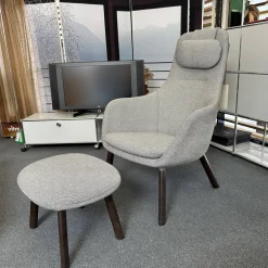 Sessel Lounge Chair HAL Stoff Credo 120 Salt'n Pepper Schwarz Weiß Untergestell Eiche Dunkel Mit Ottoman