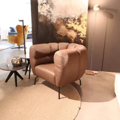 Sessel Magnolia Anilinleder 5707 0085 Pearl Braun Grau Fuß Schwarz Pulverbeschichtet