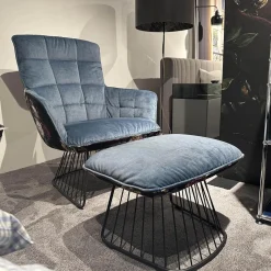 Sessel Marla Easy Chair High Rücken Stoff Gobelin Eden Blumenmuster Sitz Stoff Smart Arctique 05 Blau Mit Hocker