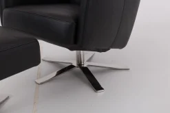 Sessel Max Leder L7360B Schwarz Fußkreuz Edelstahl Poliert Inklusive Hocker