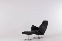 Sessel Max Leder L7360B Schwarz Fußkreuz Edelstahl Poliert Inklusive Hocker