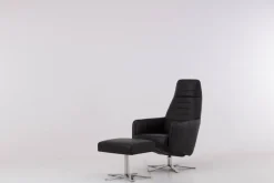 Sessel Max Leder L7360B Schwarz Fußkreuz Edelstahl Poliert Inklusive Hocker