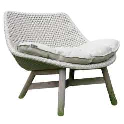 Sessel Mbrace Club Chair Outdoor Geflechtfarbe 140 Sea Salt Weiß-Grau Teakgestell Mit Sitzkissen Stoff Natura Laurel Cremeweiß