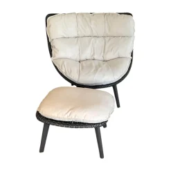 Sessel Mbrace Kissen Stoff Natura Off White Weiß Geflecht Arabica Braun Gestell Aluminium Black Pepper Schwarz Inklusive Hocker