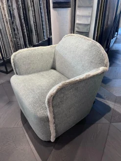 Sessel Mit Fransen Ada Stoff 1611/1 Grau-Blau Fransen Spazzolino Grege Füße Aus ABS