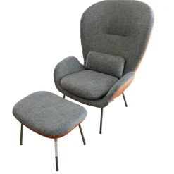 Sessel Mit Hocker 594 Bezug Stoff 17 048 Stahlblau Graublau Hinten Leder 38 112 Kupferbraun Gestell Vierfuß Stahl Glatt Umbragrau Grau Mit Kissen