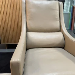 Sessel Mit Hocker Credo Bezug Leder Grain L7067C Beige Creme Holzfüße