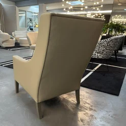 Sessel Mit Hocker Credo Bezug Leder Grain L7067C Beige Creme Holzfüße