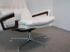 Sessel Mit Hocker WK 631 Kingchair Niedrig Bezug Leder Rustica 70239 White Untergestell Aluminium Poliert