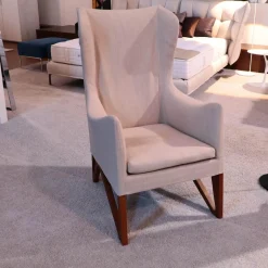 Sessel Mobius High Bezug Stoff Beige Gestell Eiche Dunkel