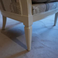 Sessel Modell Carlo Bezug beige / gelb / hellbraun Sichtholz Elfenbein Ton