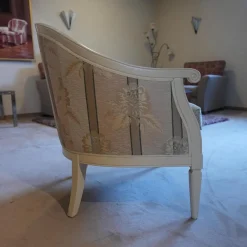 Sessel Modell Carlo Bezug beige / gelb / hellbraun Sichtholz Elfenbein Ton