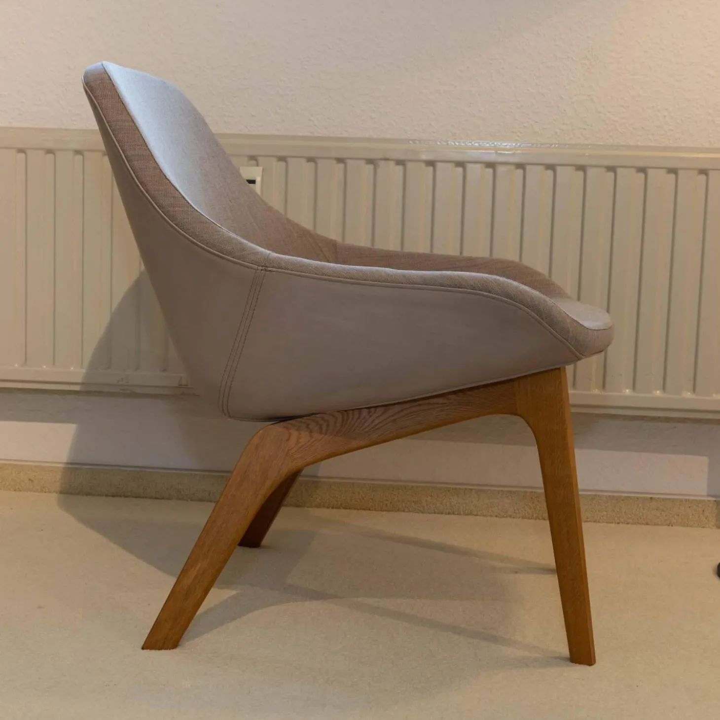 Sessel Morph Lounge Eiche Geölt Bezug Leder Jepard 1377 Schlammgrau Stoff Canvas 244