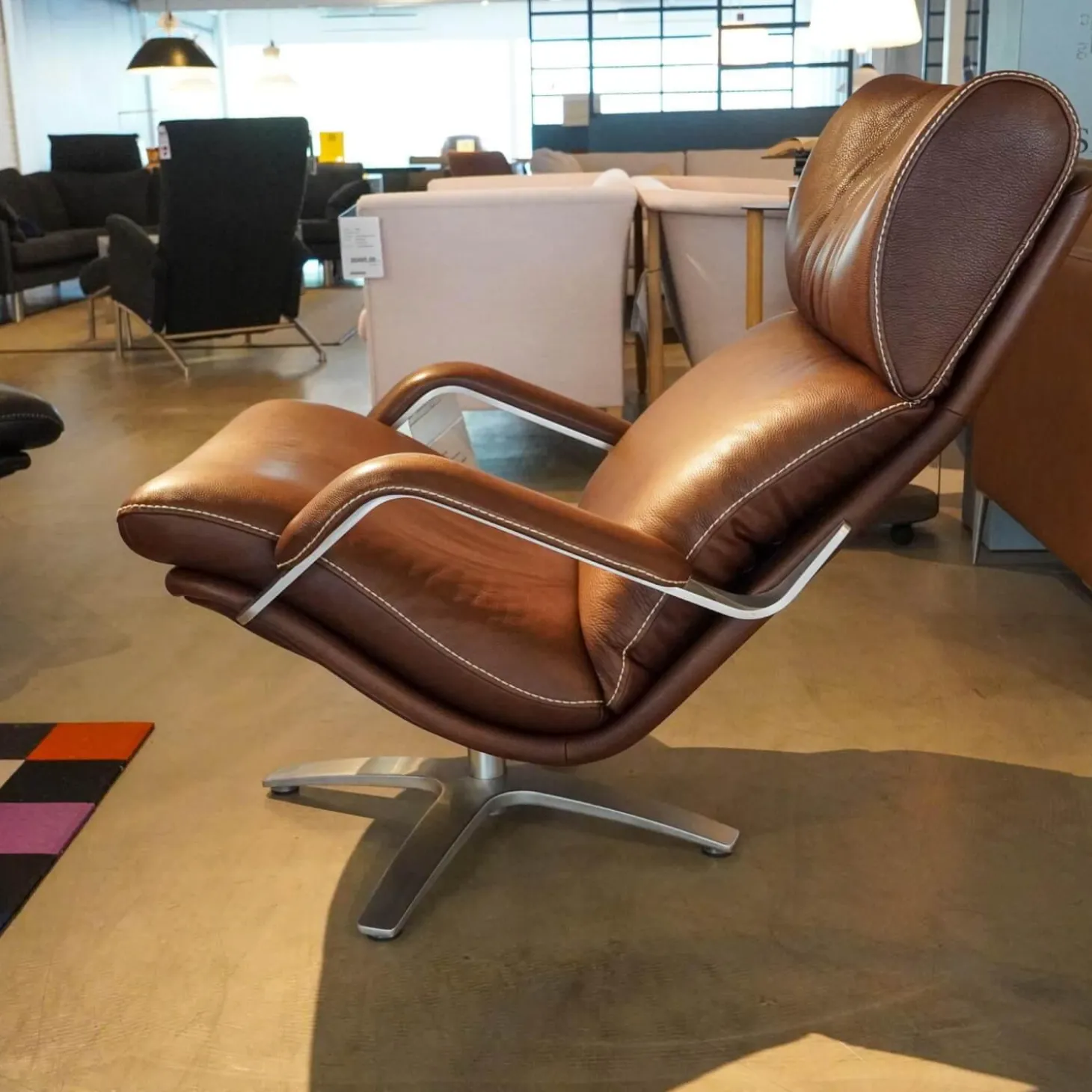 Sessel Nasa Leder Rustical Braun Gestell Edelstahl