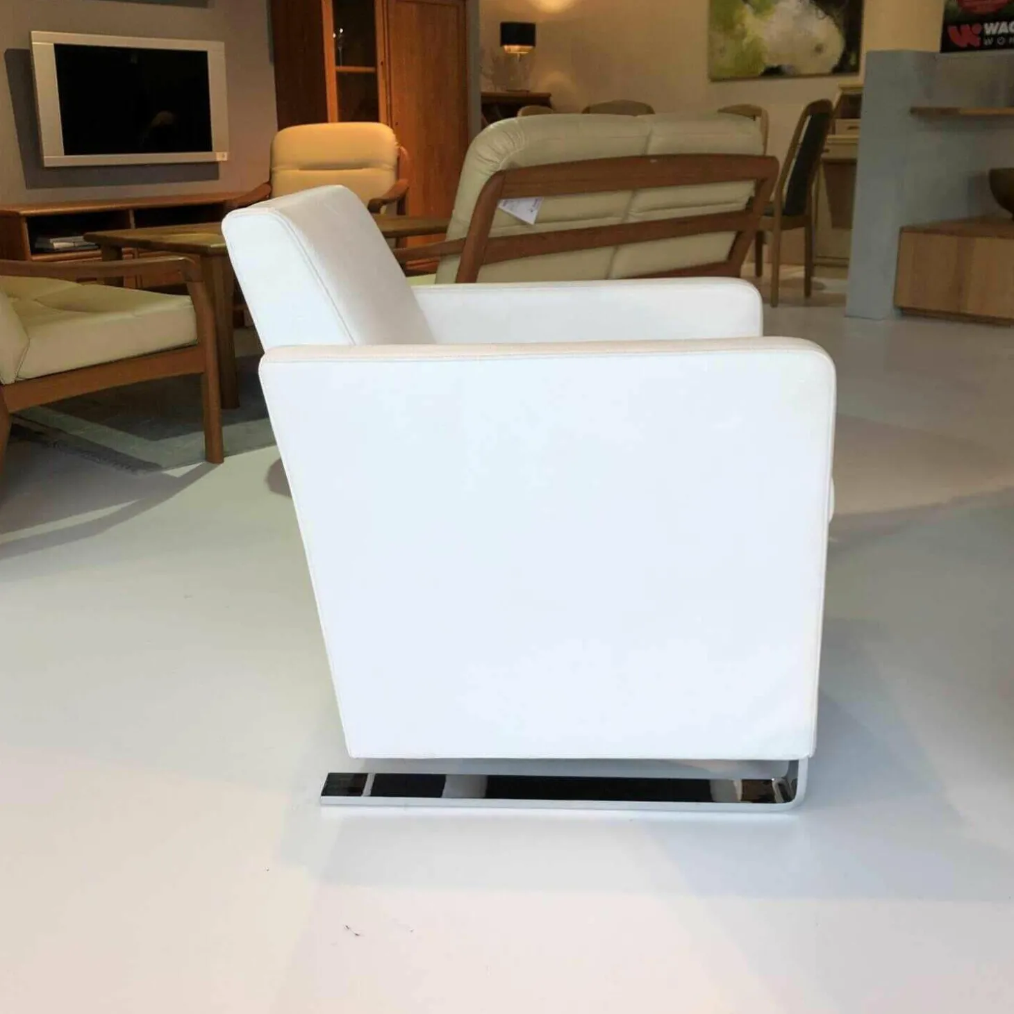 Sessel Navy JT-4080 - AC63BA Leder Fuerte Weiß