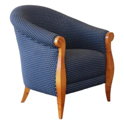 Sessel New York Stoff Blau Beige Gestell Kirschbaum Natur