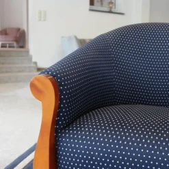 Sessel New York Stoff Blau Beige Gestell Kirschbaum Natur