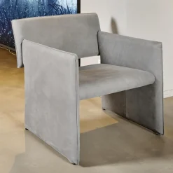 Sessel Noto Nubukleder 682 Elefantgrau Weiche Rollen