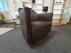 Sessel Onda Leder 36.629 Dunkel Graubraun Füße Aluminium Matt