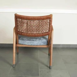 Sessel Ortiga Stoff Timo Blau Gestell Canaletto Nussbaum Leder Kordel Tabak mit Hocker