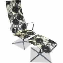 Sessel Oxford Lounge Stoff Oda Schwarz Weiß mit Hocker