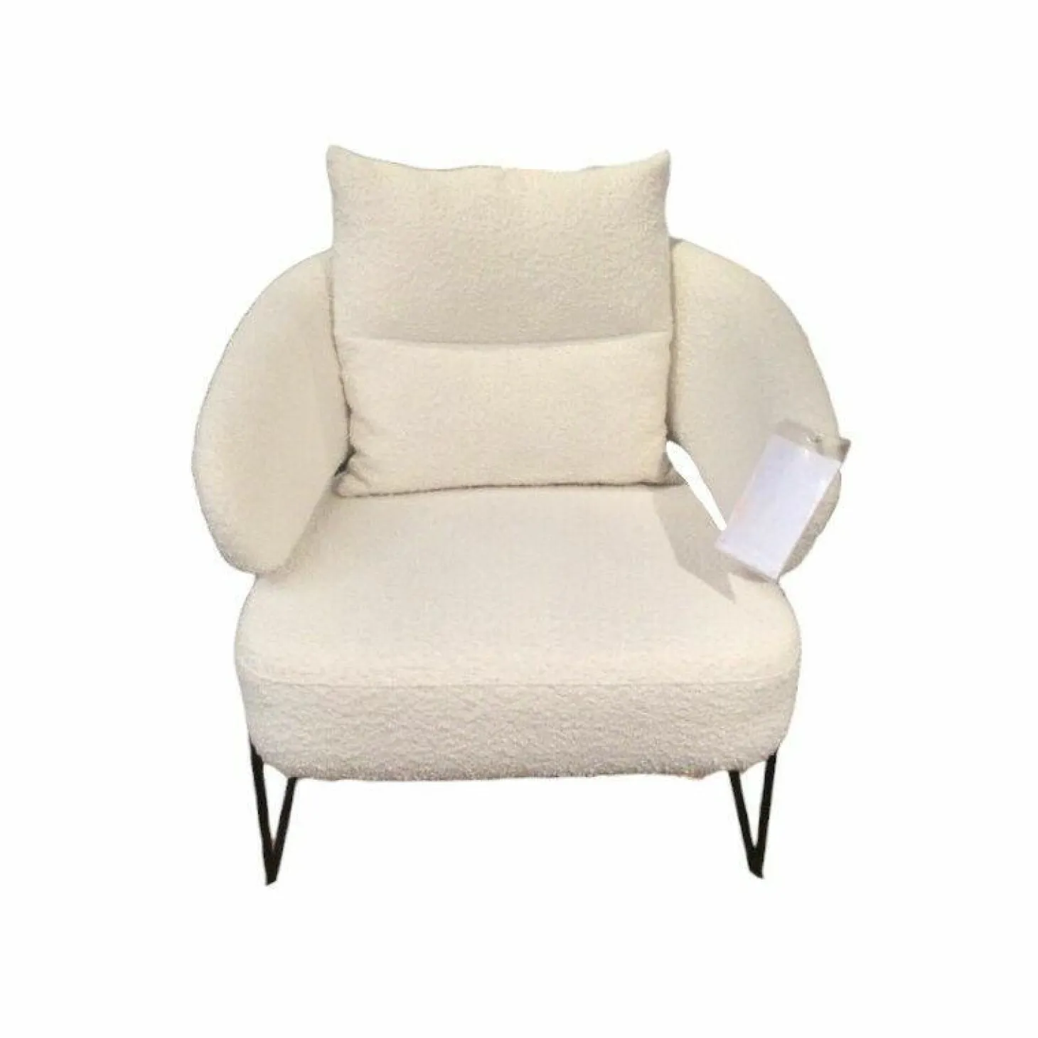 Sessel Peppo Textilgewebe Bouclé Weiß Gestell Metall Schwarz Mit Rückenkissen