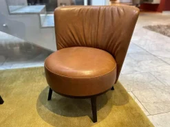 Sessel Polo Cocktail Leder Gascogne Noisette Cognac Drehfunktion mit Rückholmechanik