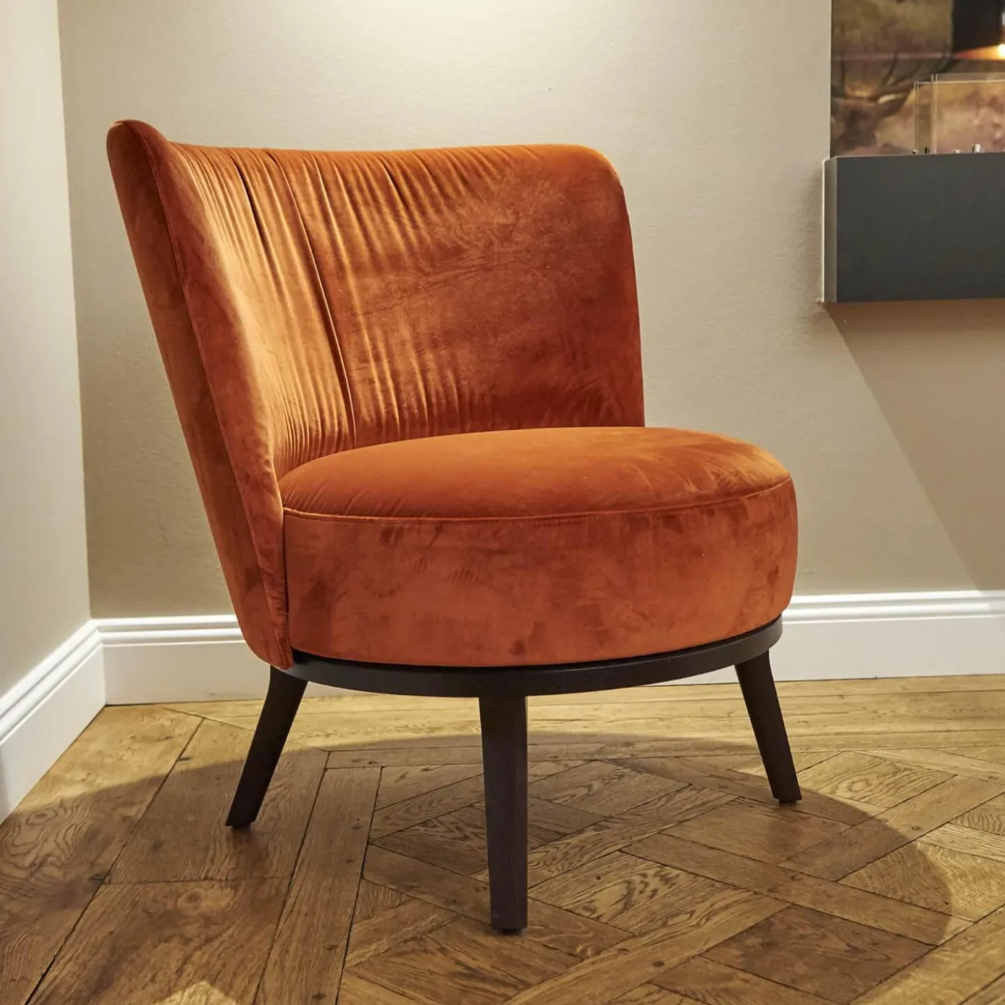 Sessel Polo Cocktail Stoff Amica A-161 Orange Untergestell Eiche Antik Mit Drehfunktion Und Rückholmechanik