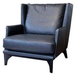 Sessel Polo Lounge Leder Provence 3 Schiefer Grau Holfüße Dunkel Gebeizt