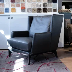 Sessel Polo Lounge Leder Provence 3 Schiefer Grau Holfüße Dunkel Gebeizt