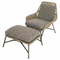 Sessel Prince Cord Stoff H Freedom 01 Cenere Grau Ledergeflecht Tortora Dove Grey Beige Gestell Aluminium Zinn Lackiert Mit Hocker