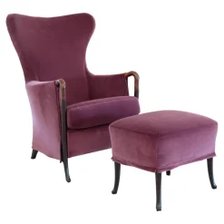 Sessel Progetti 63340 Stoff Samt Adamo Und Eva 02 Aubergine Violett Pink Gestell Holz Matt Gebeizt Inklusive Hocker