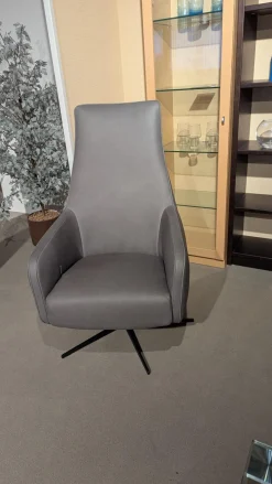 Sessel Ravi Leder W10 Grau Fuß Schwarz Funktion Mechanisch