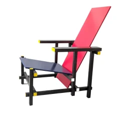 Sessel Red and Blue Schichtholz Birke und Furnier Buche Mattglanz Blau Und Rot Gestell Buche Massiv Mattschwarz