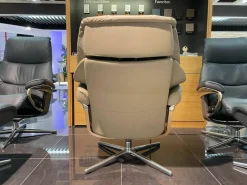 Sessel Reno M Leder Paloma 094 Mushroom 45 Braun Gestell Cross Metall Chrom Mit Hocker