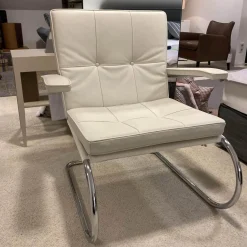 Sessel Rügenberg Leder Creme Weiß Chrom mit Armlehne