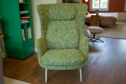 Sessel Ro JH1 Stoff Grün Gelb ATO964 Füße Aluminium Satingebürstet