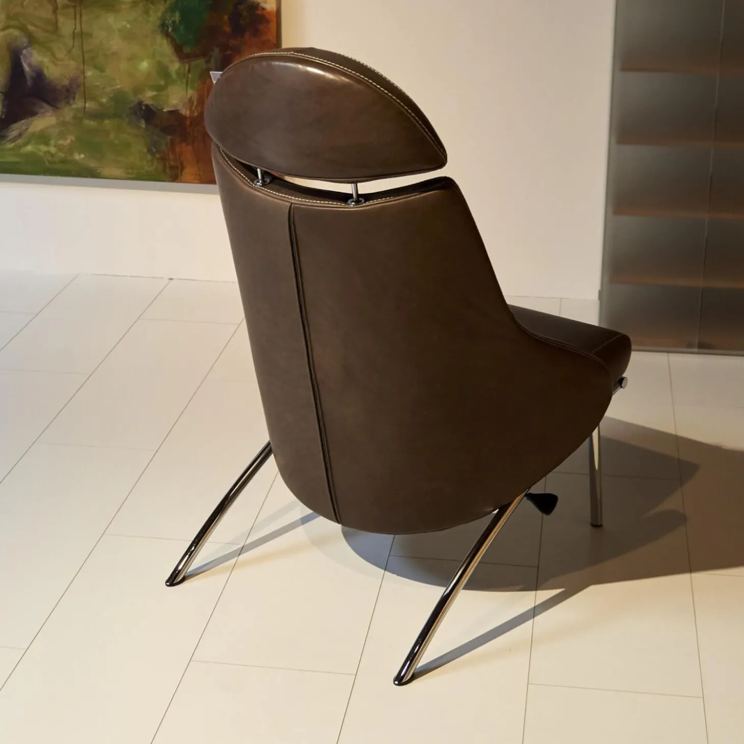 Sessel Rocky Leder Gascogne Braun Gestell Metall Chrom