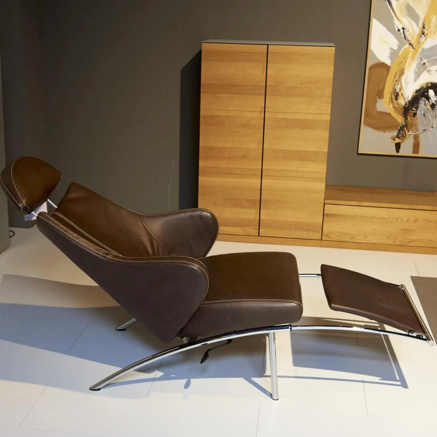 Sessel Rocky Leder Gascogne Braun Gestell Metall Chrom