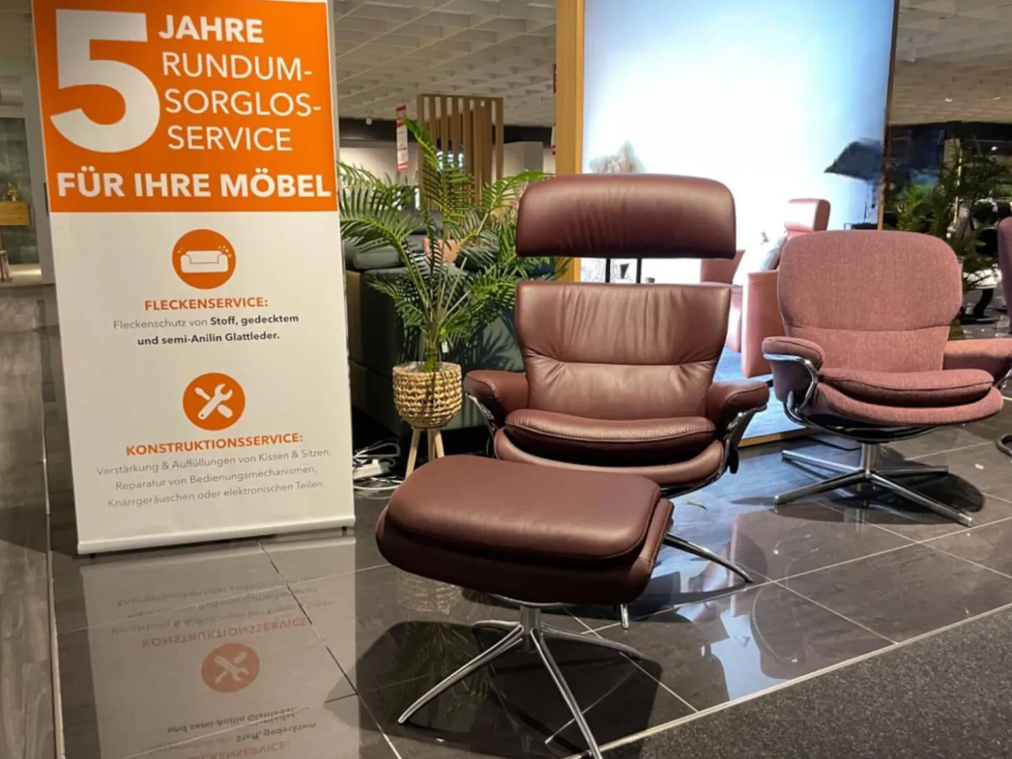 Sessel Rome M Leder Paloma 54 Bordeaux Rot Braun Gestell Star 40 Aluminium Mit Hocker